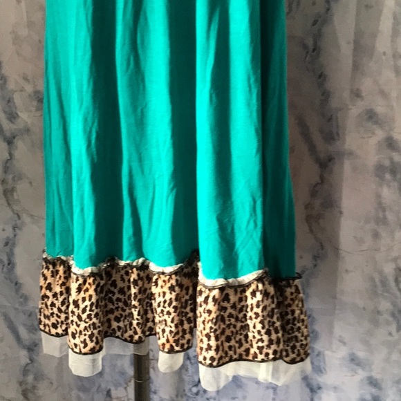 NWT Sunshine & Rodeos spaghetti straps dress top turquoise & leopard - Picture 8 of 11